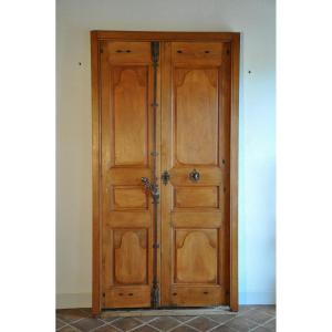 Porte ancienne de communication à deux vantaux en noyer double faces époque dix-neuvième 