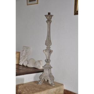 Large Candlestick In Carved Wood