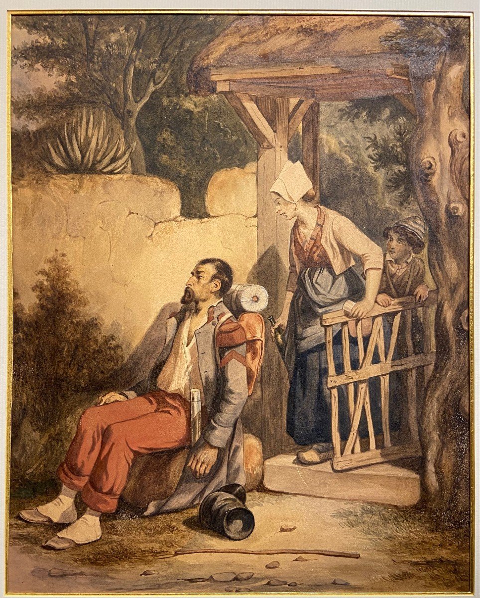 Le Repos Du Soldat, Un Zouave ? Militaria. Superbe Aquarelle-photo-2