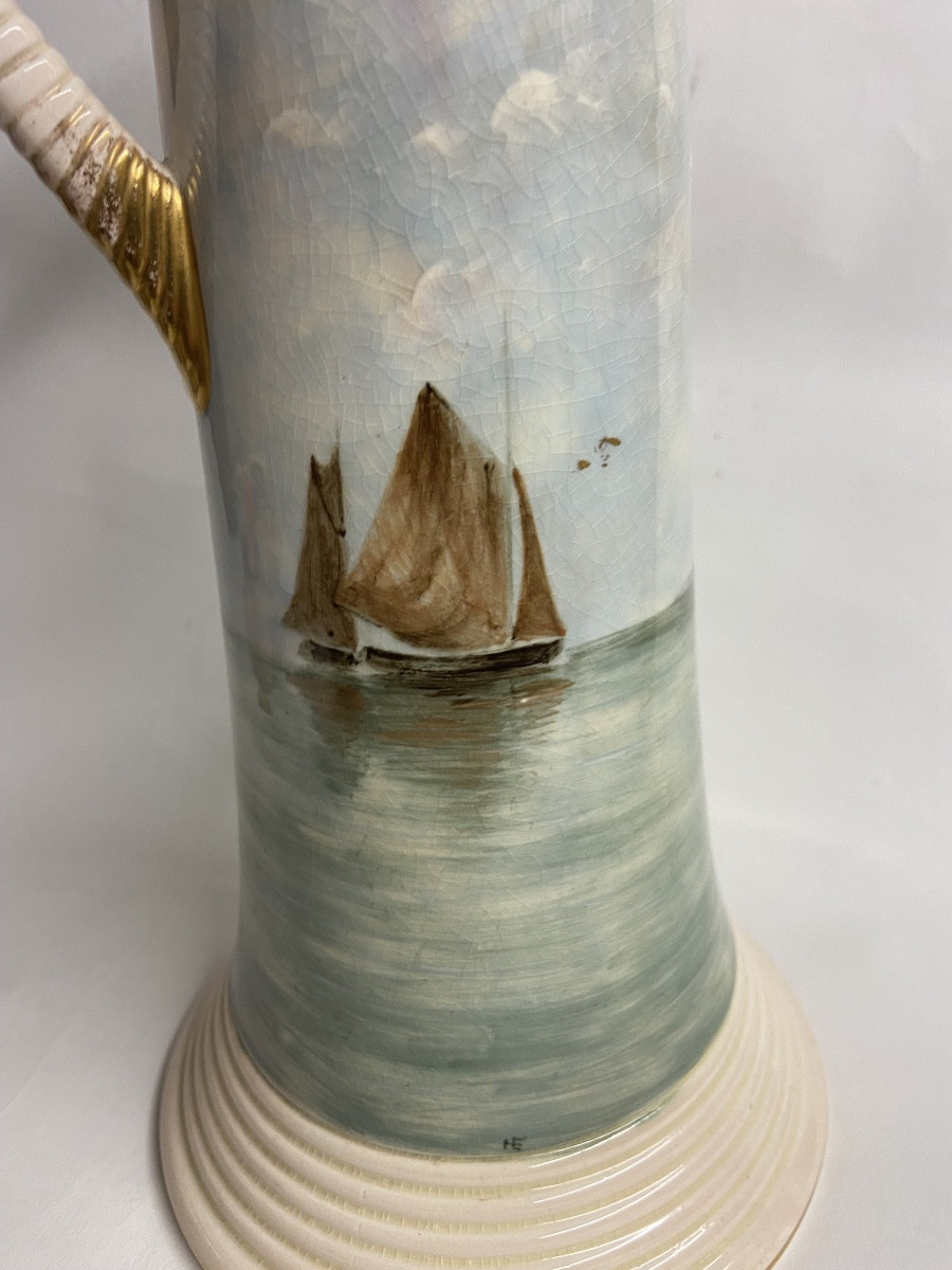Sarreguemines, Rare Barbotine Decor Pitcher, The Venice Lagoon-photo-2