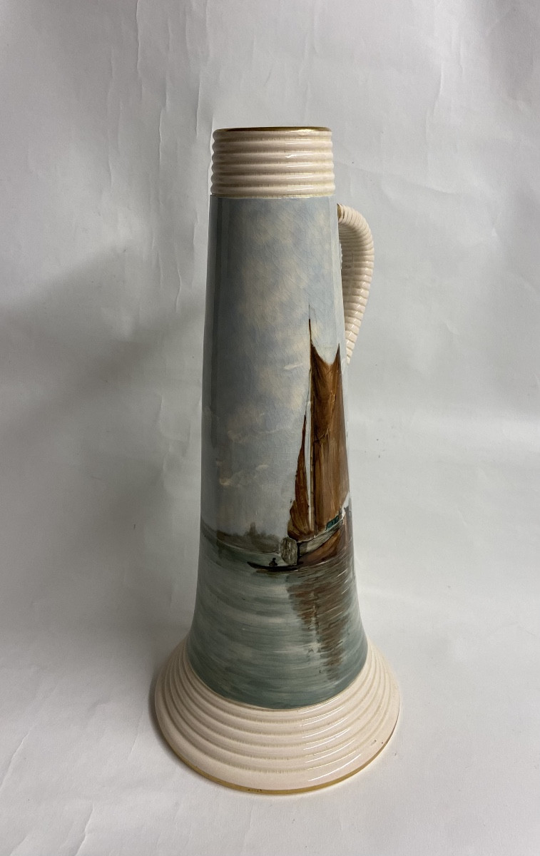 Sarreguemines, Rare Barbotine Decor Pitcher, The Venice Lagoon-photo-2