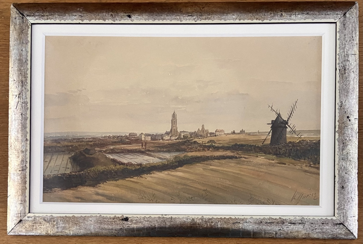 Victor Guerry, le Bourg de Batz sur mer, le moulin, les marais