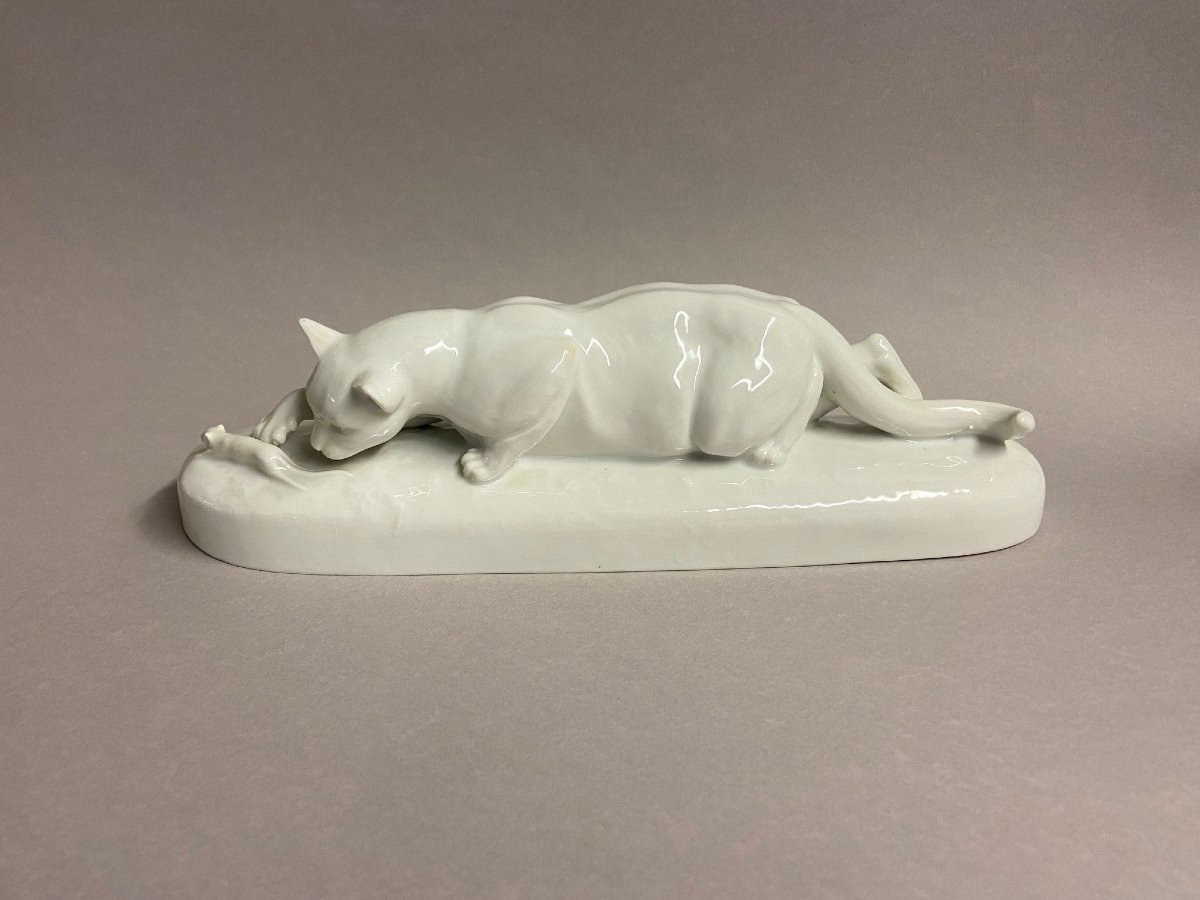 The Cat And Mouse, Villenauxe La Grande, Porcelain Piece Signed. Théo Rosel?-photo-3