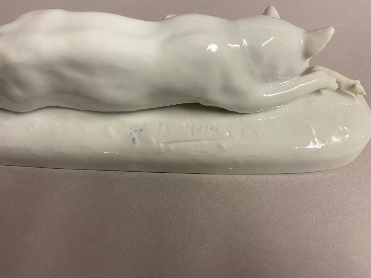The Cat And Mouse, Villenauxe La Grande, Porcelain Piece Signed. Théo Rosel?-photo-2