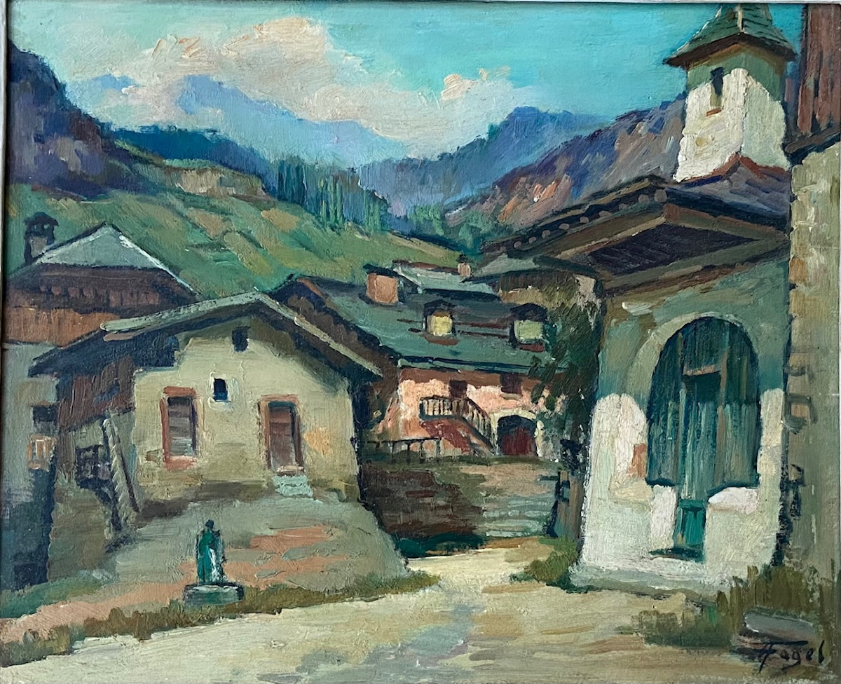 Hautecour en Savoie près de Moutiers, huile sur panneau signée Fogel. Montagne-photo-2