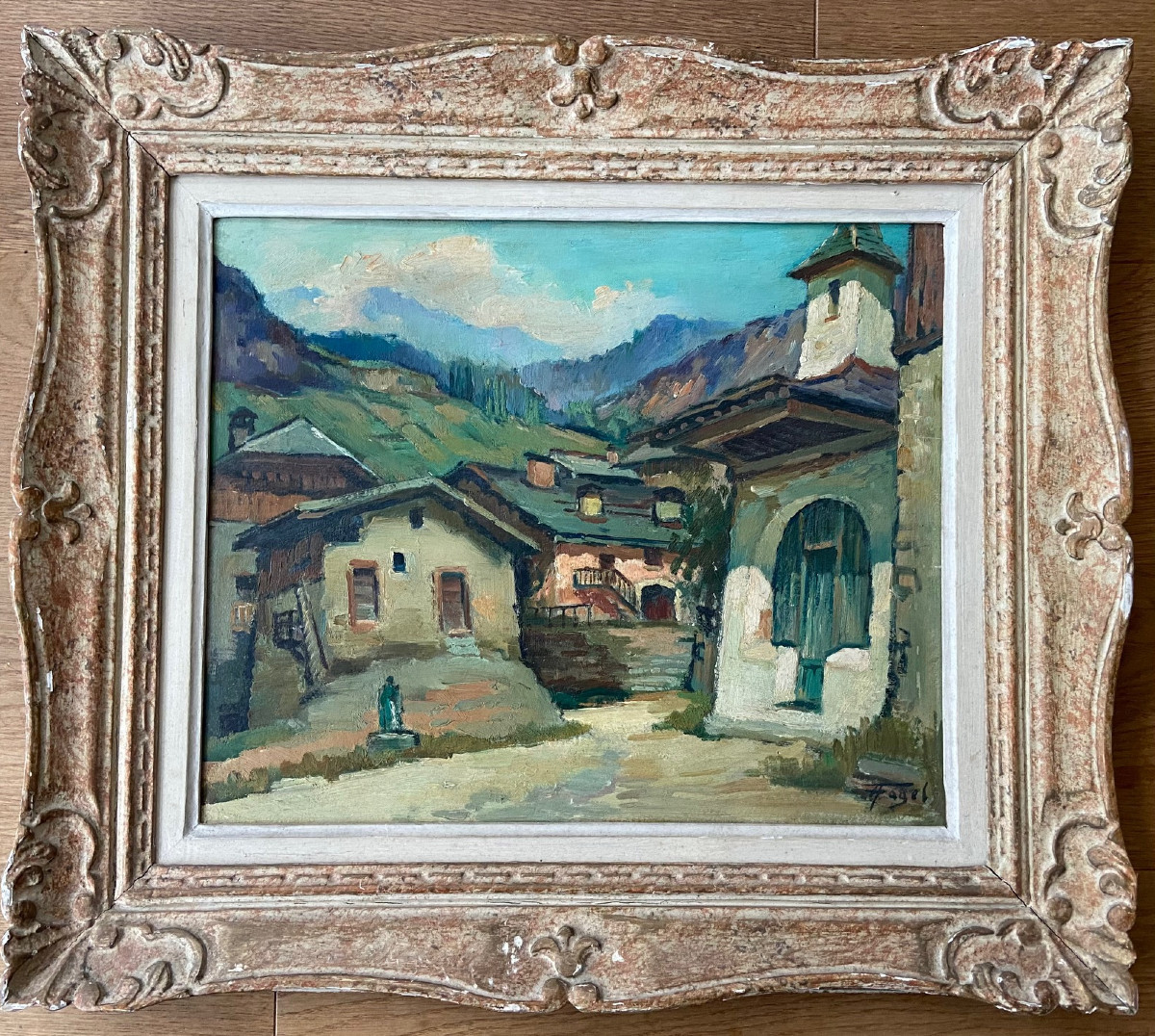Hautecour en Savoie près de Moutiers, huile sur panneau signée Fogel. Montagne-photo-6