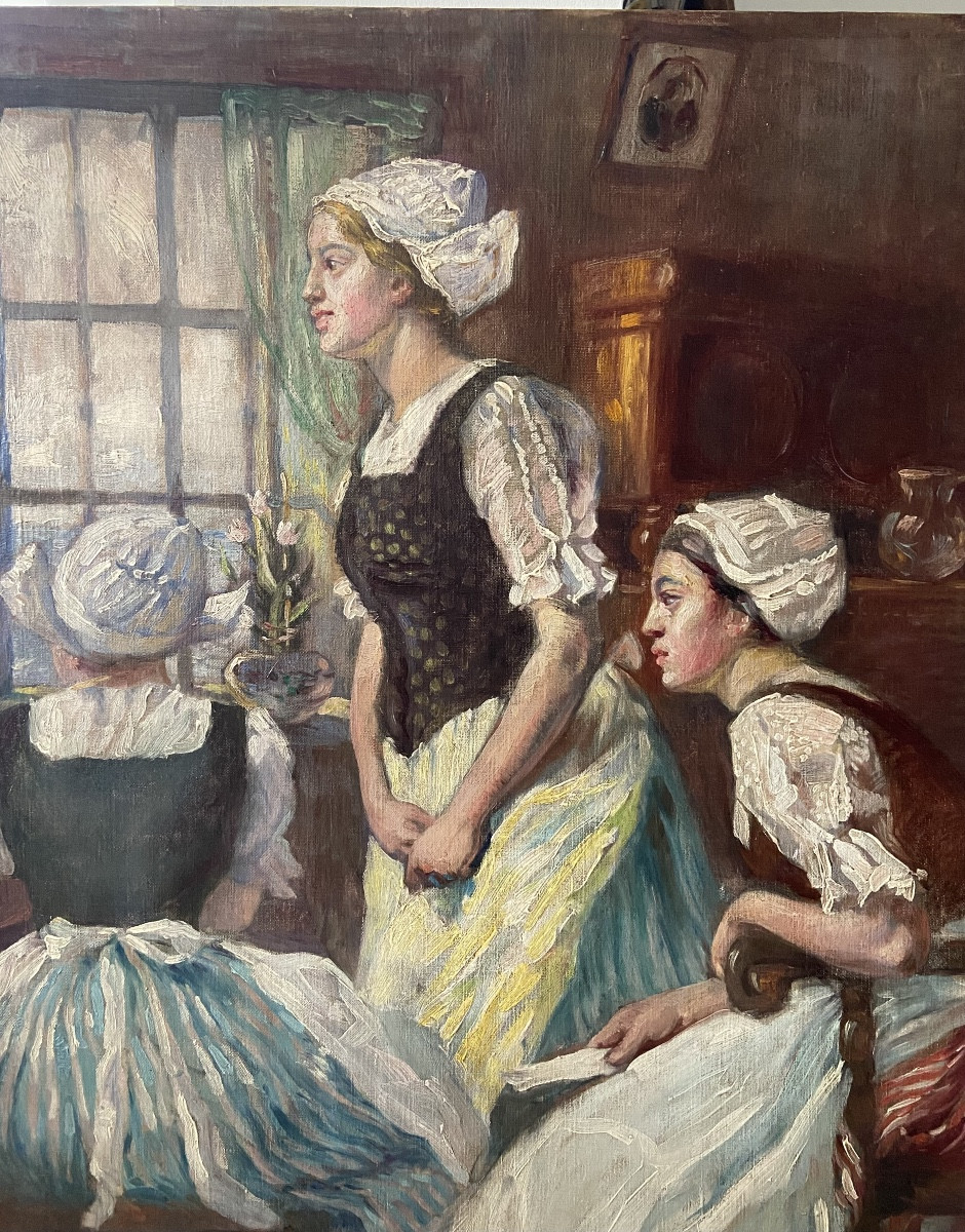 Lajos Gimes, Interior Scene, Women At The Window. Hungarian Painter.-photo-2