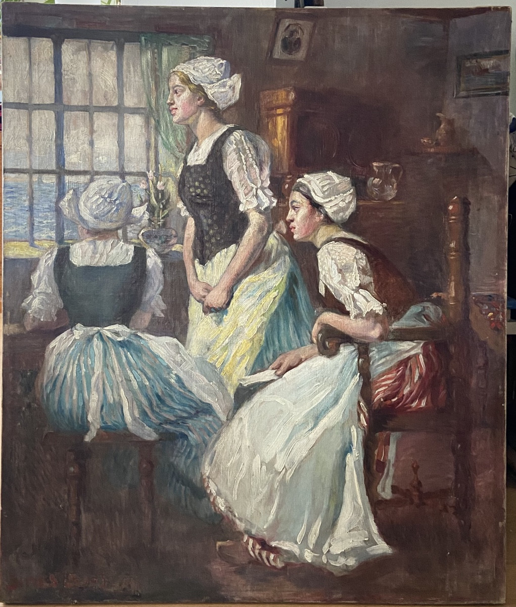 Lajos Gimes, Interior Scene, Women At The Window. Hungarian Painter.