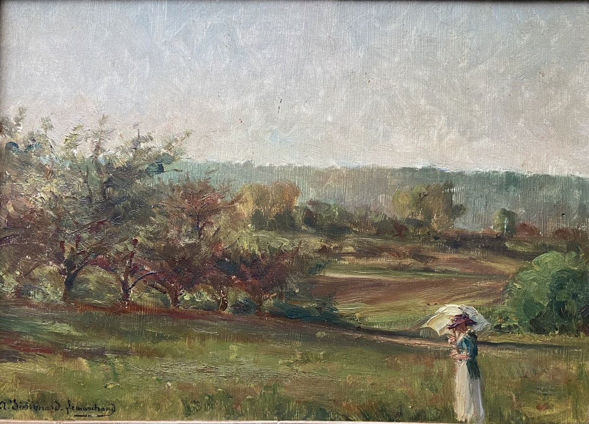 Woman With A Parasol, Oil Painting Signed A. Simonard Lemarchand-photo-2