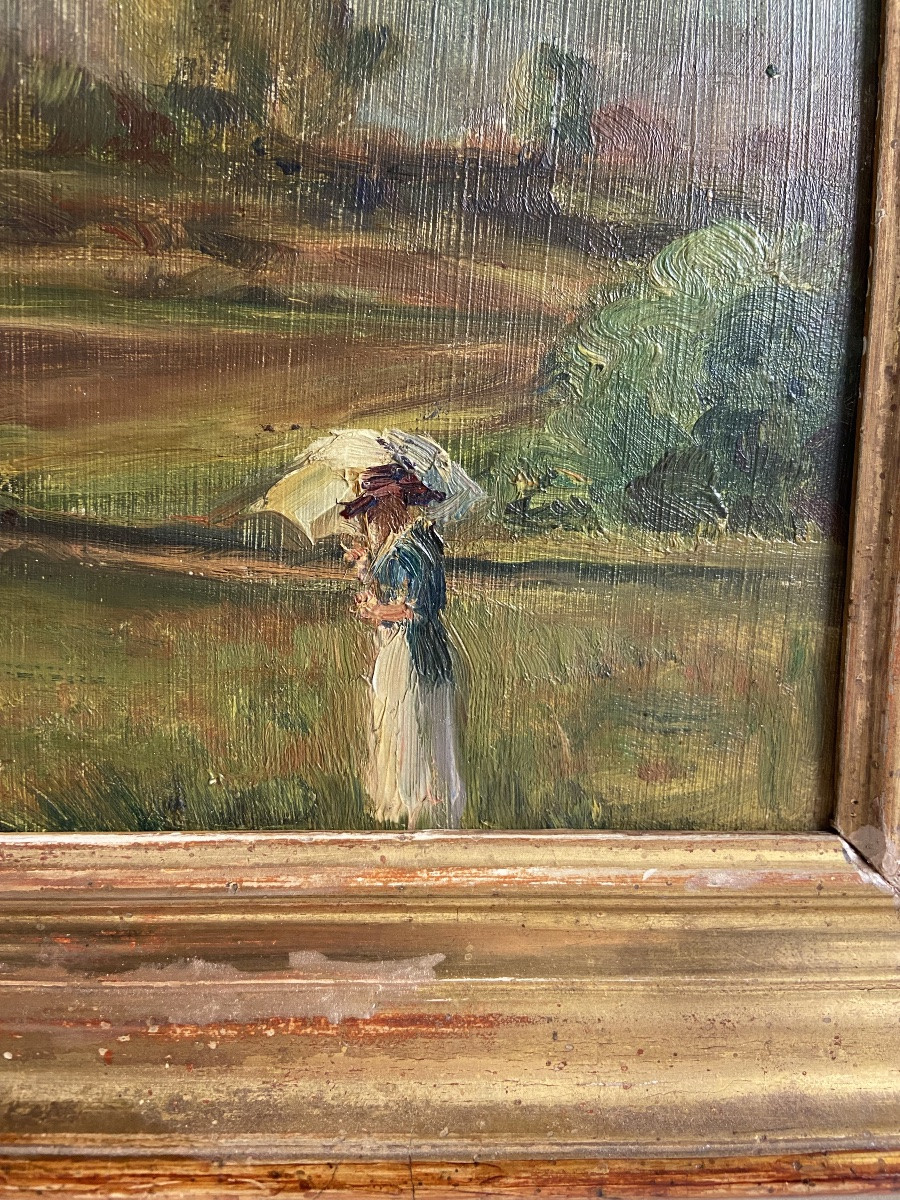 Woman With A Parasol, Oil Painting Signed A. Simonard Lemarchand-photo-1