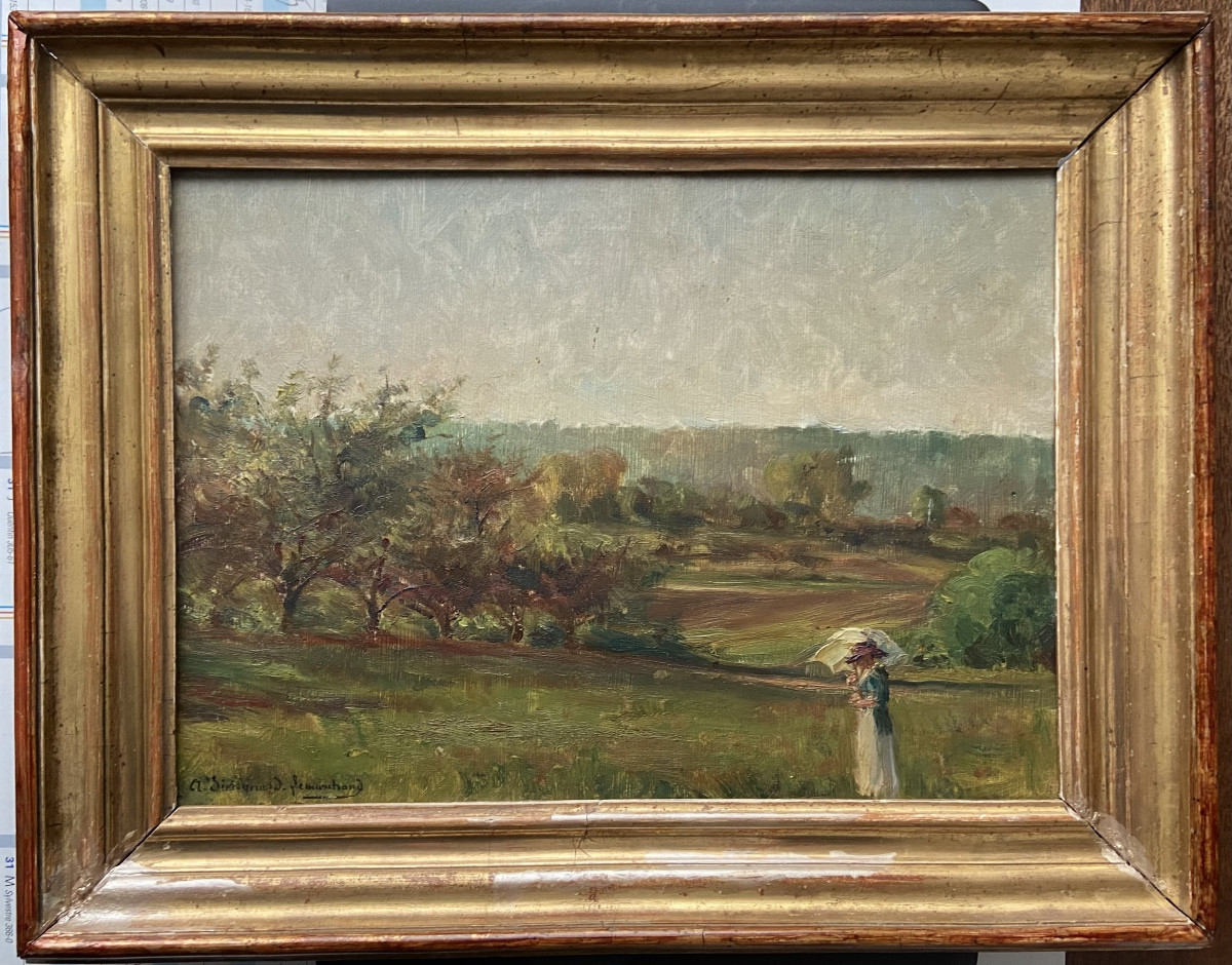 Woman With A Parasol, Oil Painting Signed A. Simonard Lemarchand