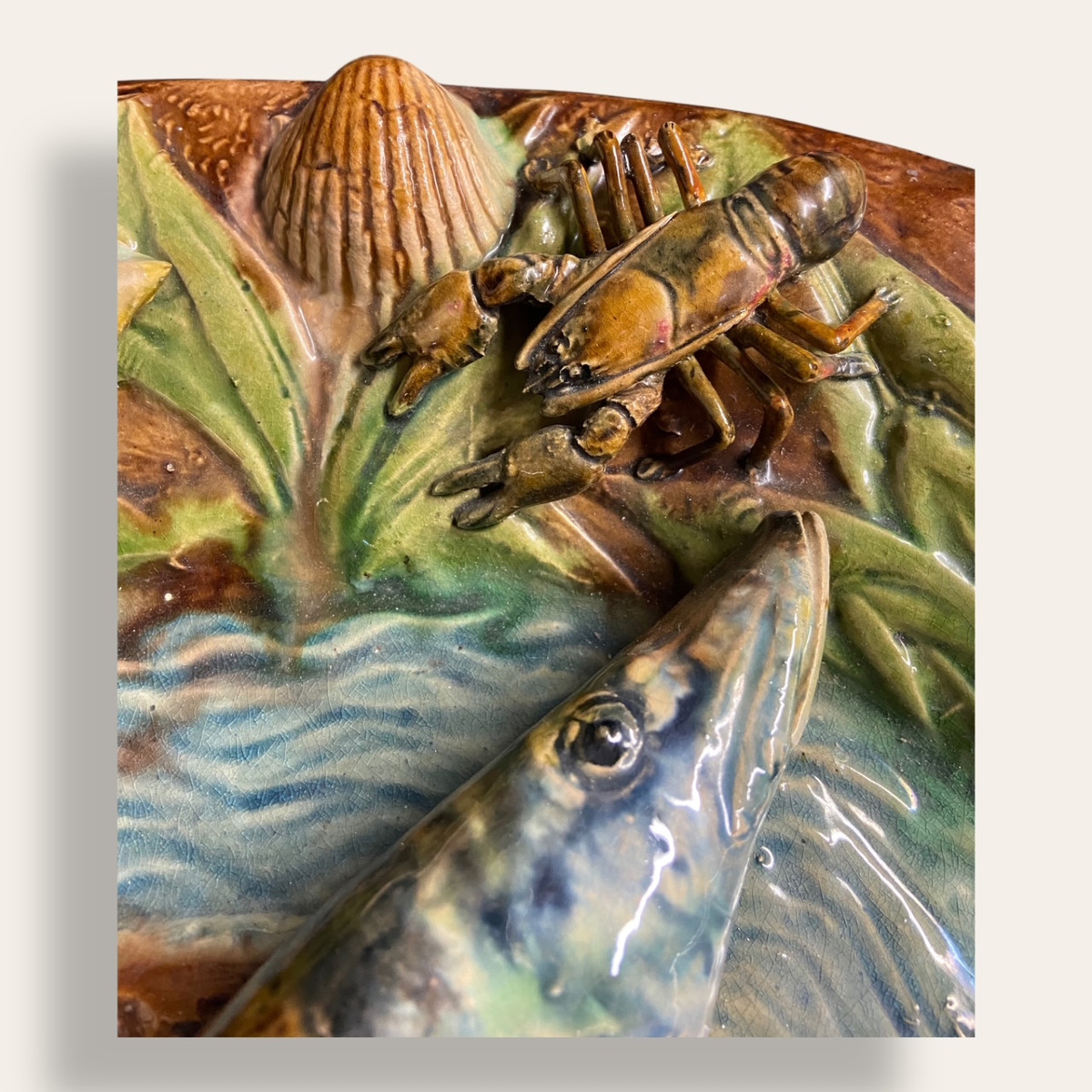 Grand plat barbotine François Goras, Angoulême, suiveur Palissy. Figuline, Ecole de Tours-photo-2