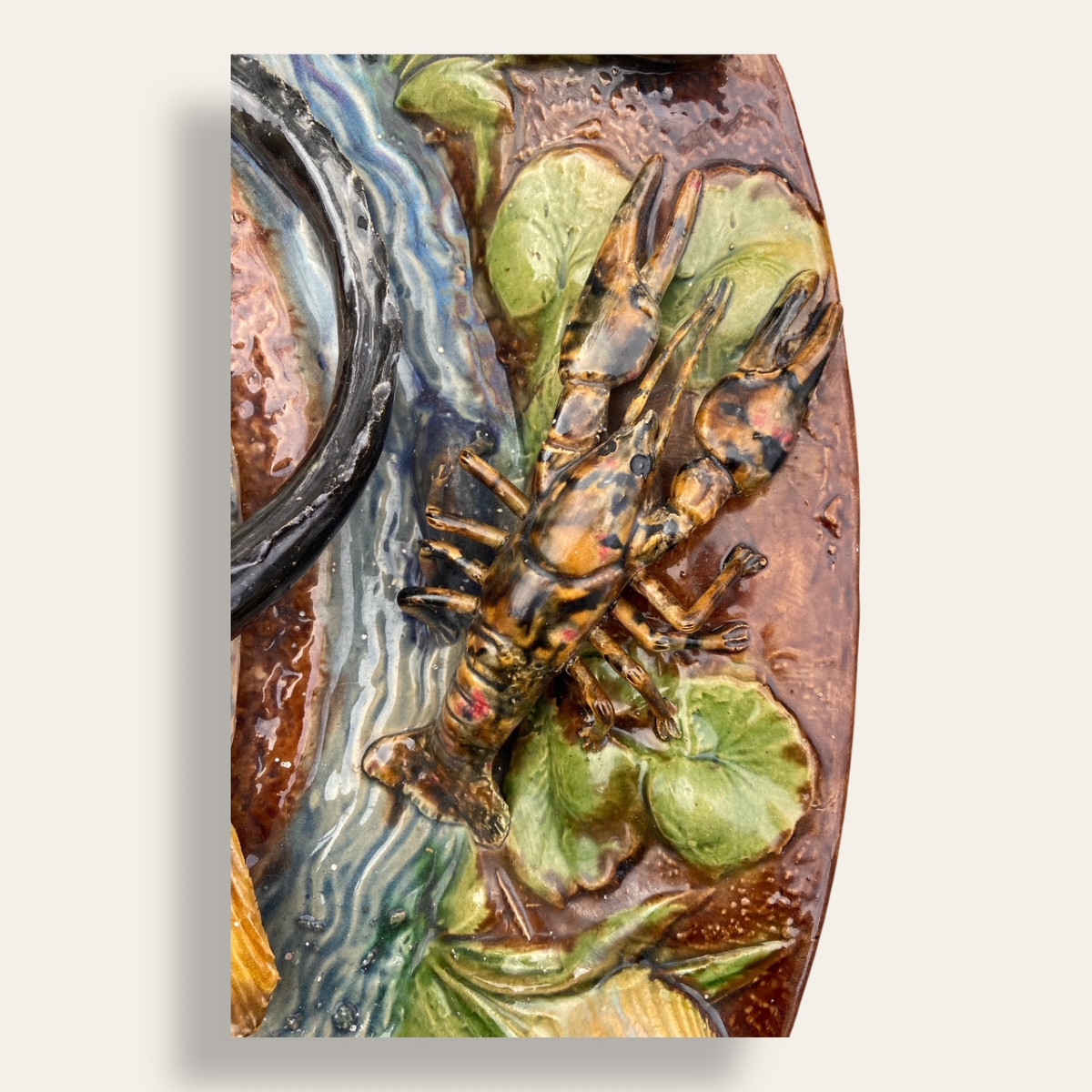 Grand plat barbotine François Goras, Angoulême, suiveur Palissy. Figuline, Ecole de Tours-photo-3