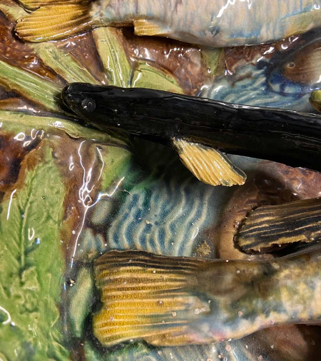 Grand plat barbotine François Goras, Angoulême, suiveur Palissy. Figuline, Ecole de Tours-photo-1