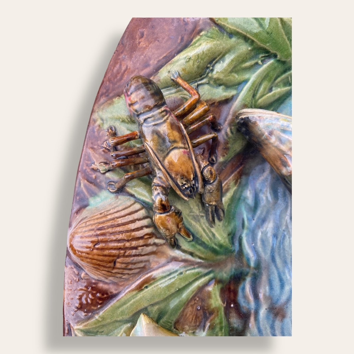 Grand plat barbotine François Goras, Angoulême, suiveur Palissy. Figuline, Ecole de Tours-photo-3