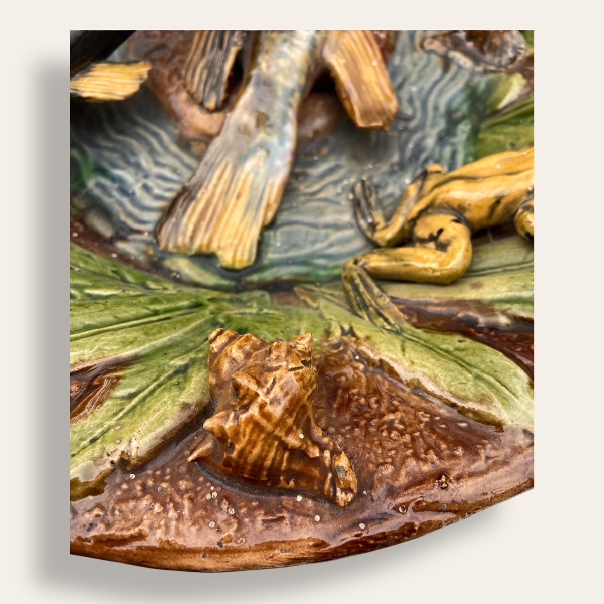 Grand plat barbotine François Goras, Angoulême, suiveur Palissy. Figuline, Ecole de Tours-photo-4