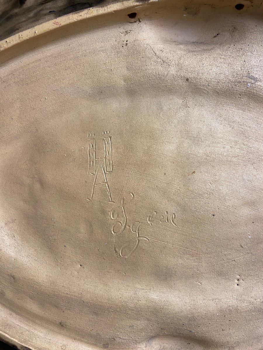 Grand plat barbotine François Goras, Angoulême, suiveur Palissy. Figuline, Ecole de Tours-photo-5