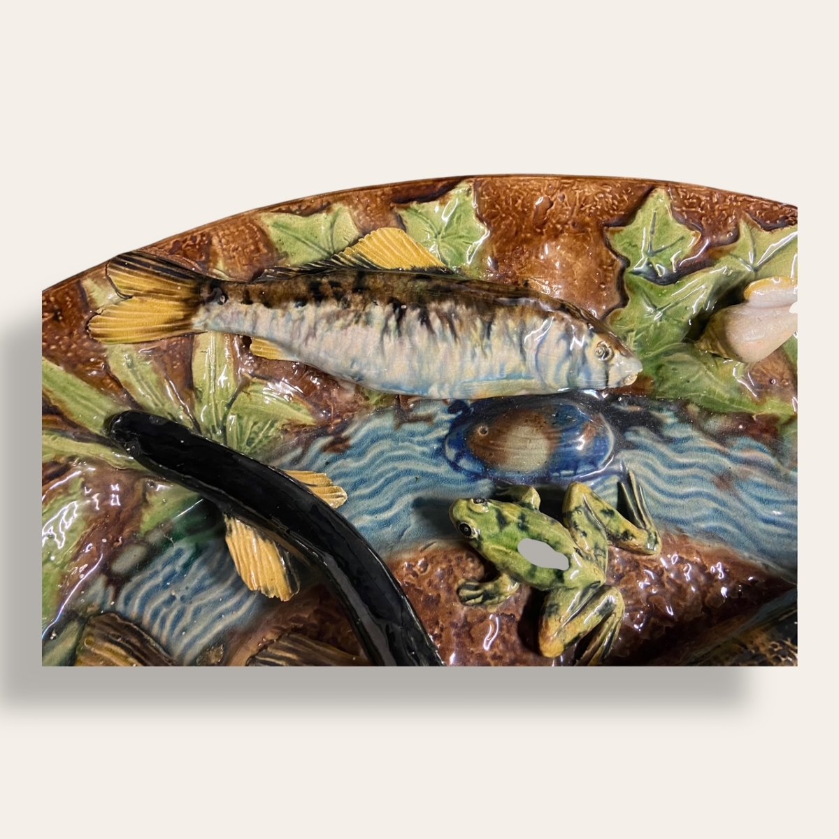 Grand plat barbotine François Goras, Angoulême, suiveur Palissy. Figuline, Ecole de Tours-photo-6