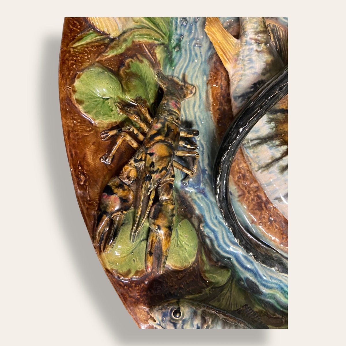 Grand plat barbotine François Goras, Angoulême, suiveur Palissy. Figuline, Ecole de Tours-photo-7