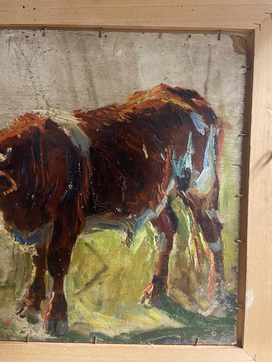 Raimond Lecourt, la traite, le veau au champ. Tableau double faces, Normandie-photo-6