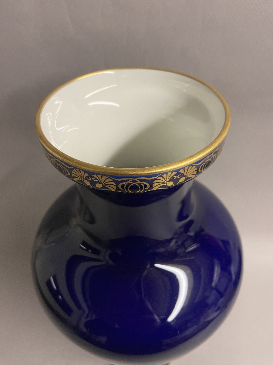 Sèvres, grand vase bleu de four et dorure daté 1914. Manufacture Nationale de Sèvres-photo-5