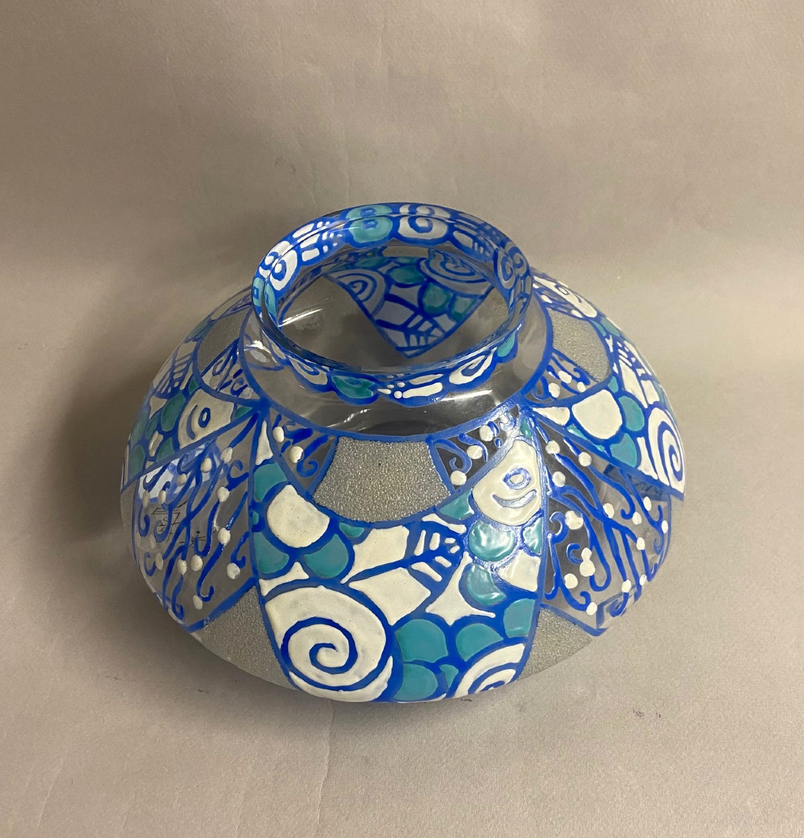 Mazoyer, Blue Enamelled Glass Vase, Art Deco-photo-2