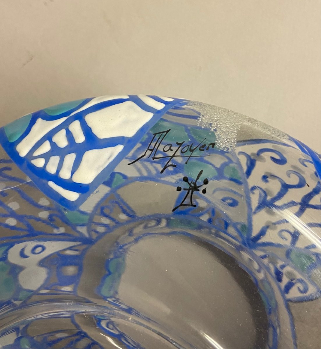 Mazoyer, Blue Enamelled Glass Vase, Art Deco-photo-2