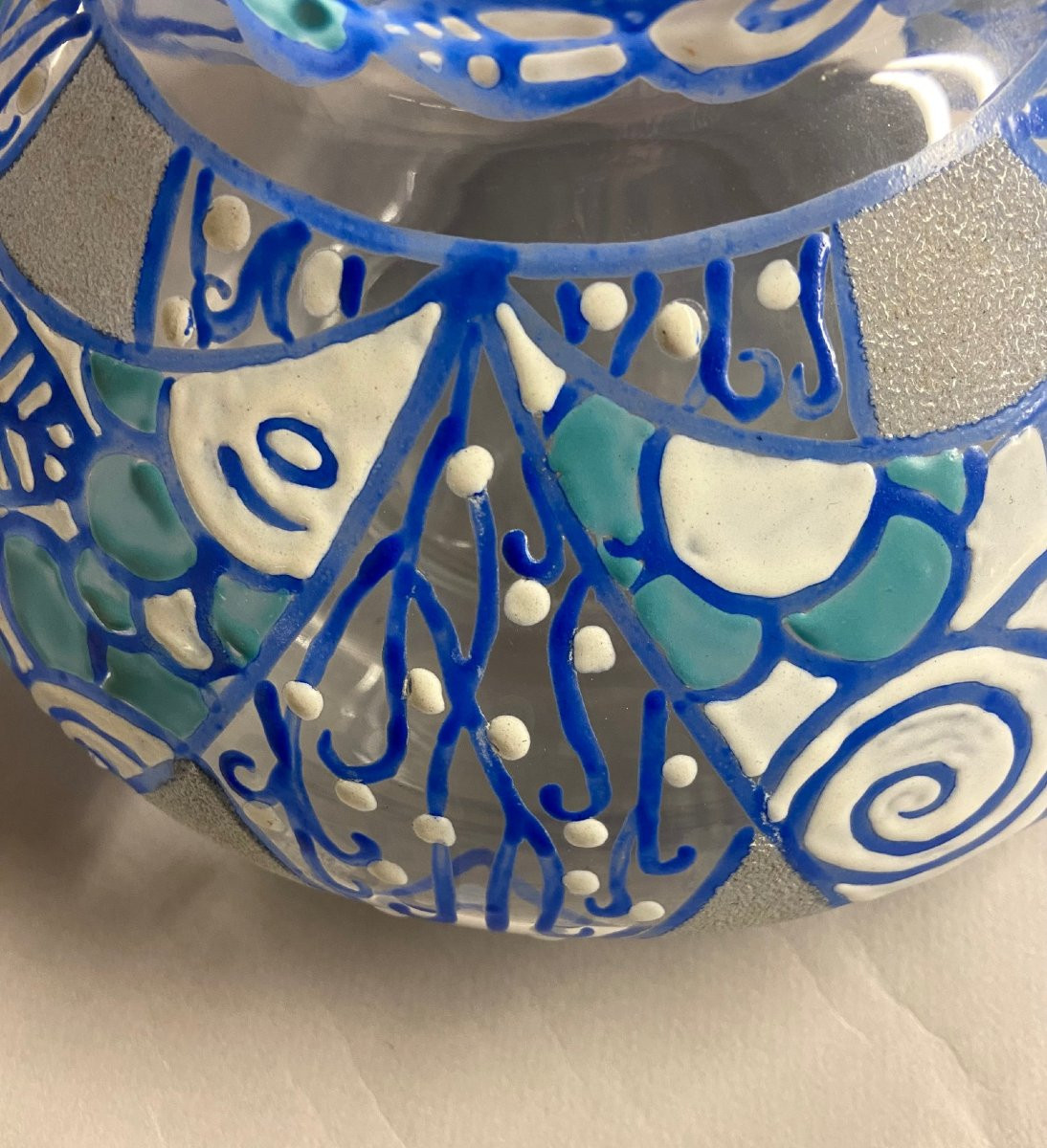 Mazoyer, Blue Enamelled Glass Vase, Art Deco-photo-4
