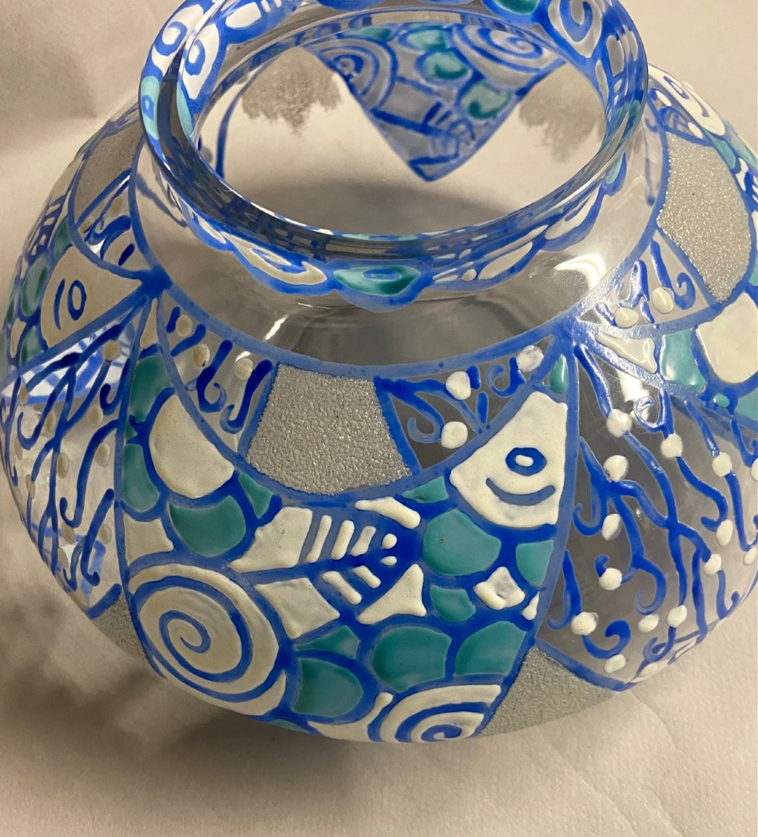 Mazoyer, Blue Enamelled Glass Vase, Art Deco-photo-5