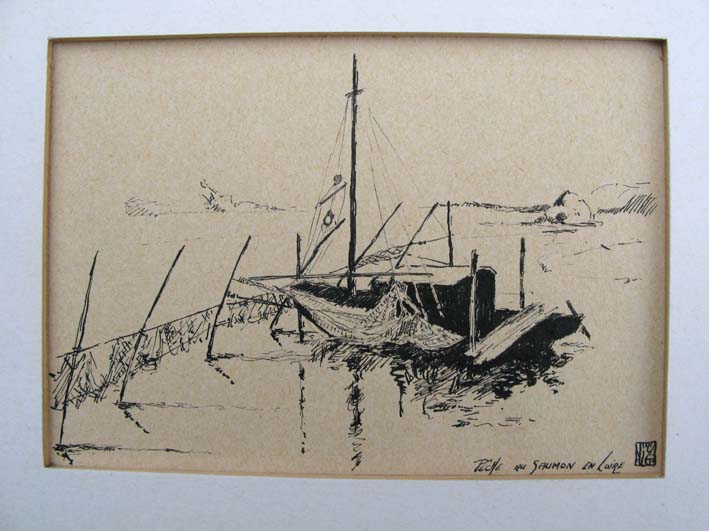 La Pêche Au Saumon, Dessin à l'Encre-photo-3