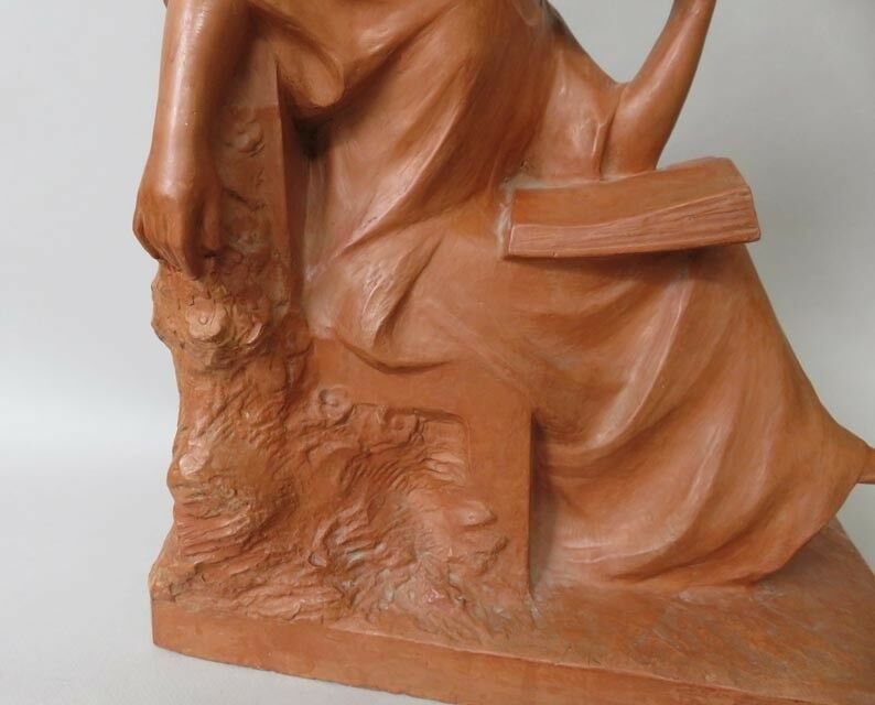 Pierre Curillont, Sculpture En Terre Cuite, Femme Lisant-photo-1