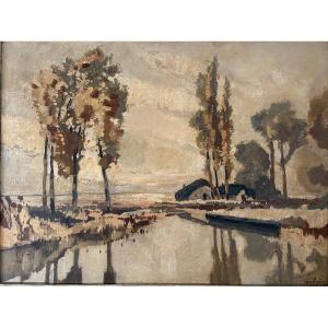 Lucien Peri, paysage à l'étang