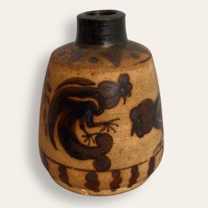Ciboure, Rare Vase Aux Coqs