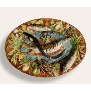 Grand plat barbotine François Goras, Angoulême, suiveur Palissy. Figuline, Ecole de Tours