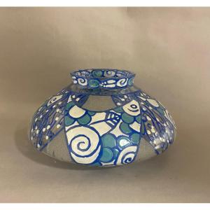 Mazoyer, Blue Enamelled Glass Vase, Art Deco