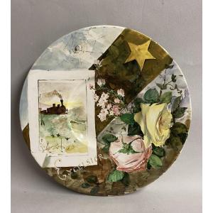 Faenza, Farina, Excelsior Decorative Plate, Flowers, And A Train. A Grand Hotel?
