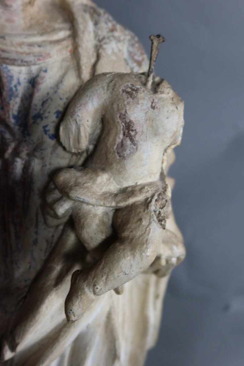 Sculpture "madonna And Child" Late XVII-photo-4