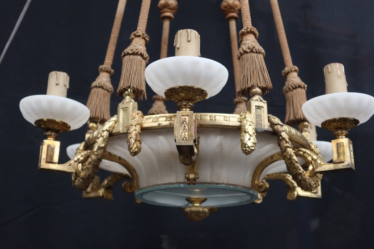 Large Chandelier In Gilt Bronze And Alabaster End XIX-photo-2