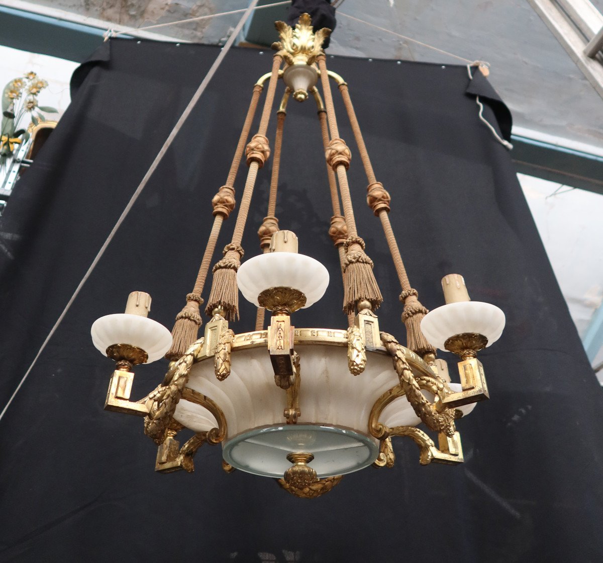 Large Chandelier In Gilt Bronze And Alabaster End XIX-photo-7