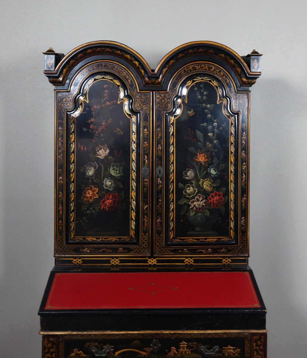 Cabinet En Laque Noire à Décor floral-photo-2