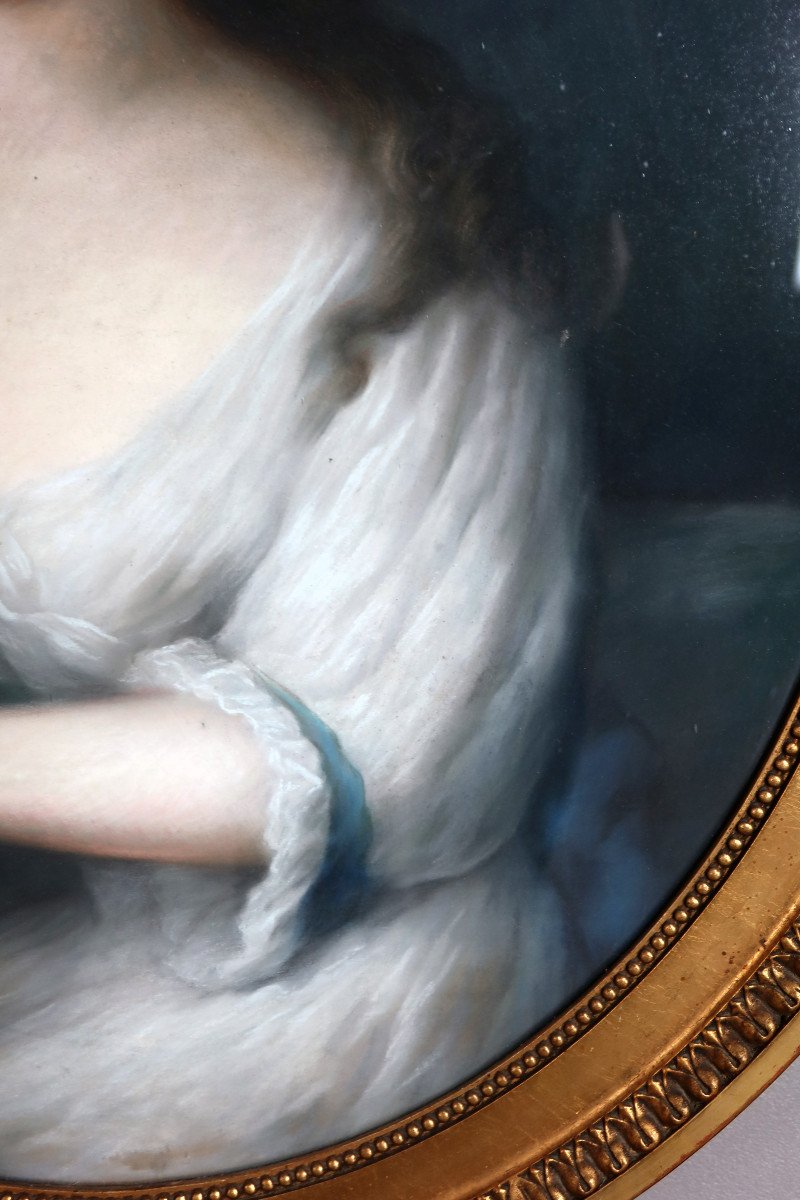 Pastel XIX ème Jeune Femme à La Robe Blanche-photo-2