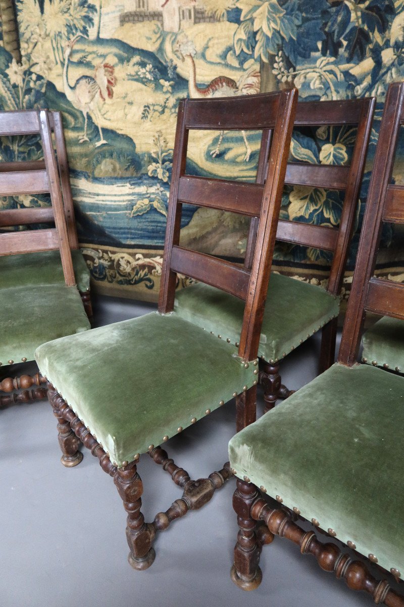 Suite Of Eight Louis XIII Chairs, XVIII Period-photo-4