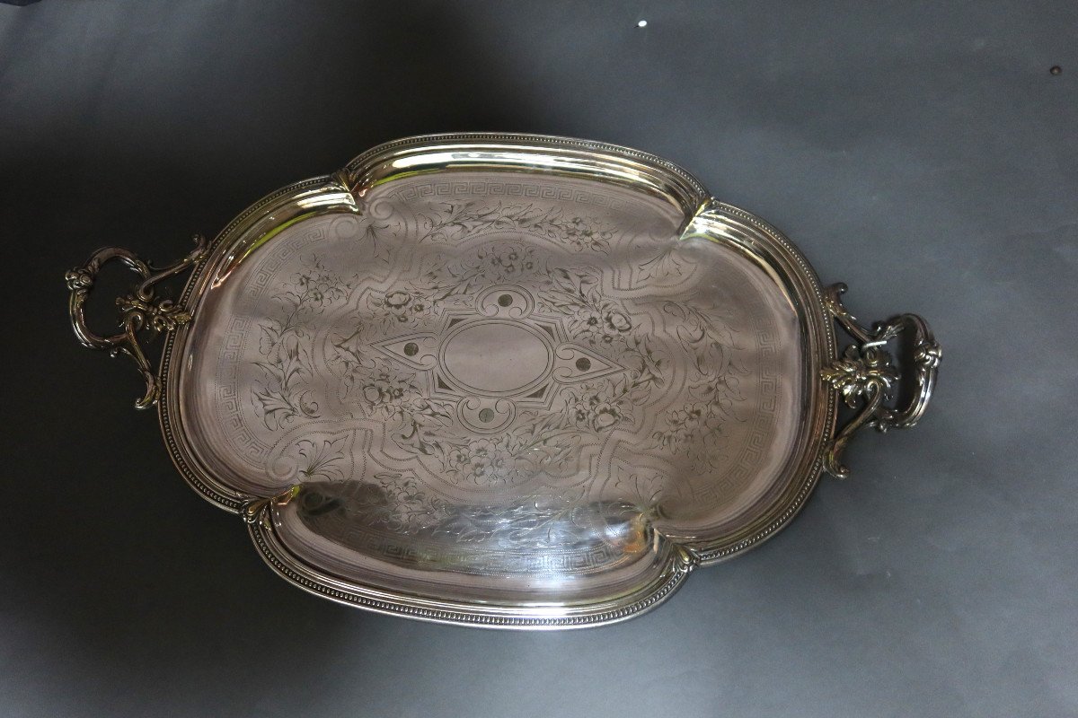 Large Silver Metal Tray -photo-2