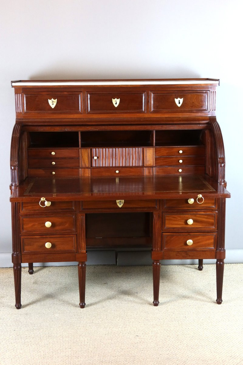 Bureau cylindre en acajou style Louis XVI époque XIXème siècle-photo-2
