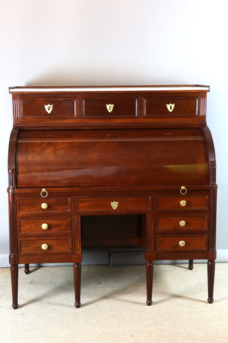 Bureau cylindre en acajou style Louis XVI époque XIXème siècle-photo-1
