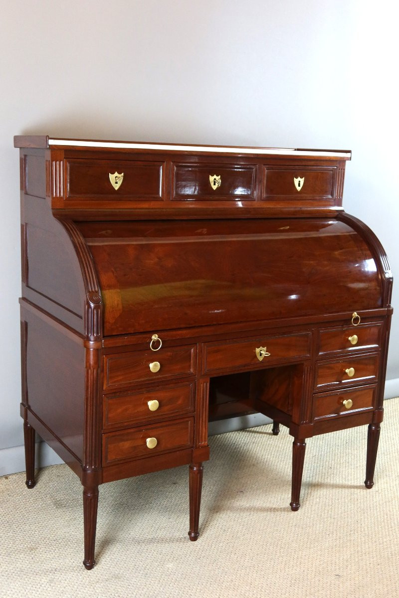 Bureau cylindre en acajou style Louis XVI époque XIXème siècle-photo-2