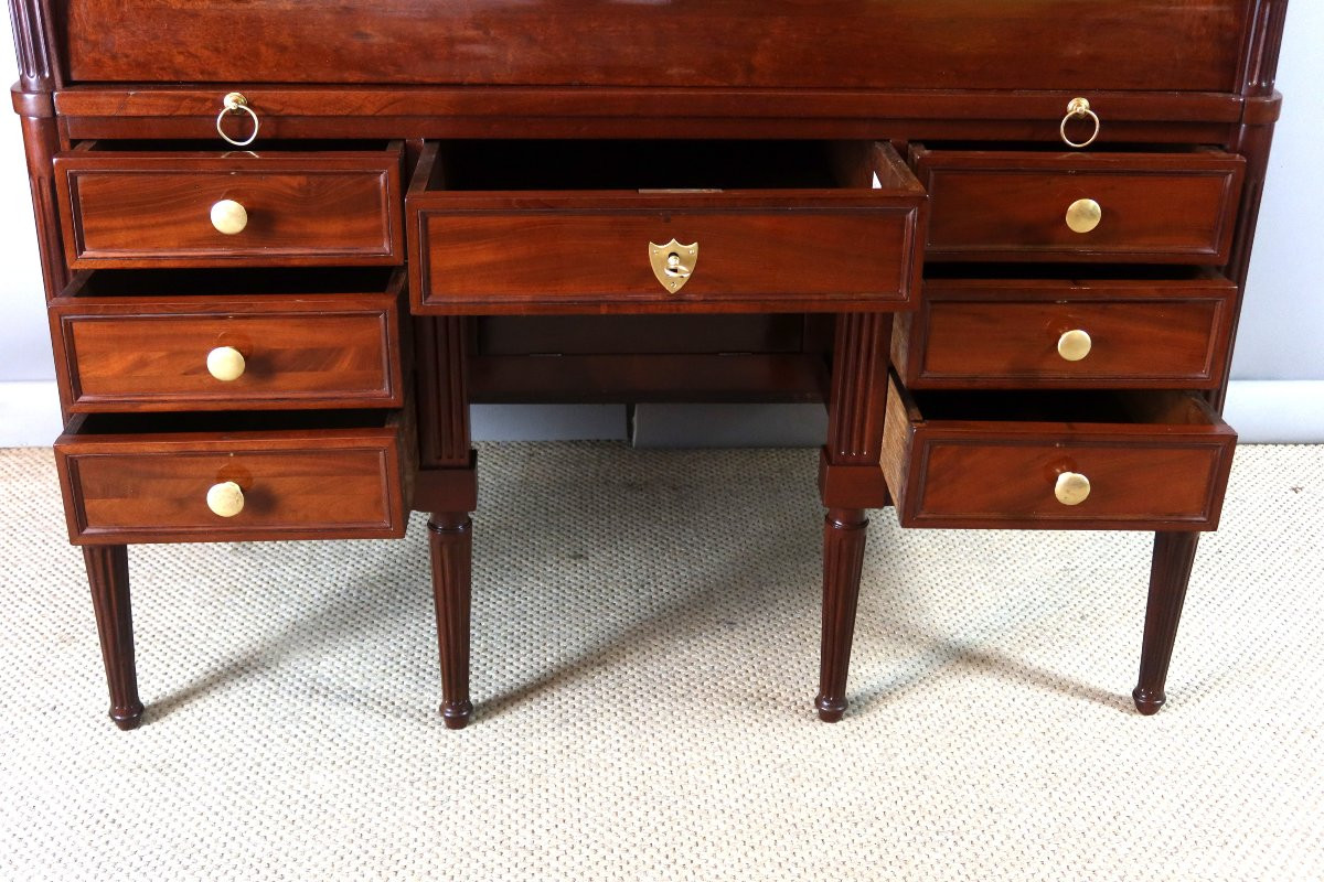 Bureau cylindre en acajou style Louis XVI époque XIXème siècle-photo-4