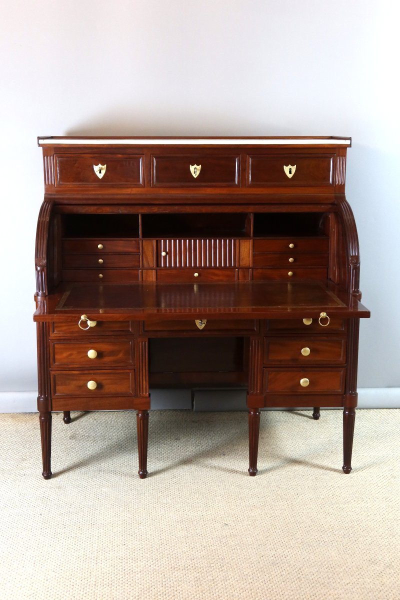 Bureau cylindre en acajou style Louis XVI époque XIXème siècle-photo-8