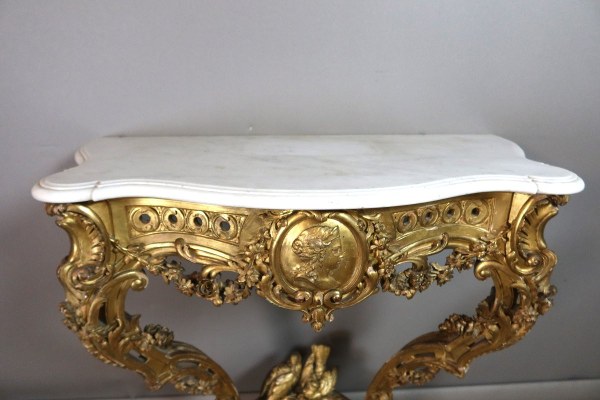 Louis XV Style Gilded Console, 19th Century-photo-2