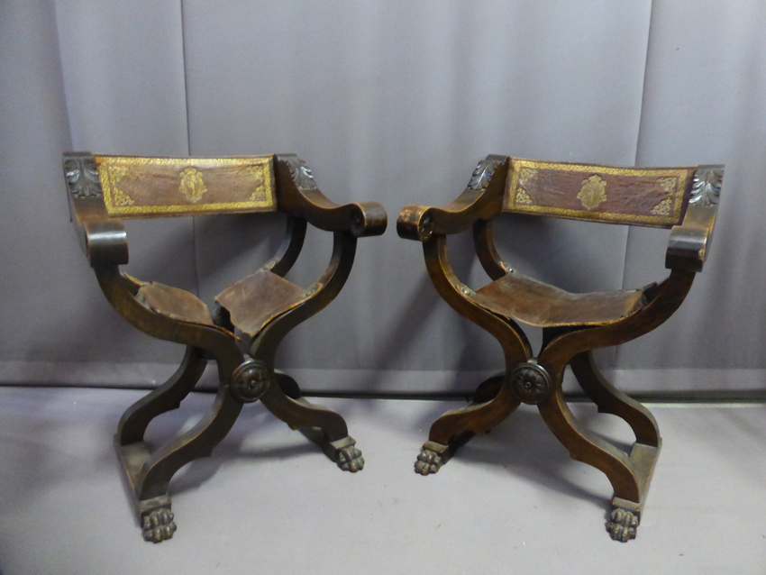 Pair Of Armchairs Curule Leather De Cordoba